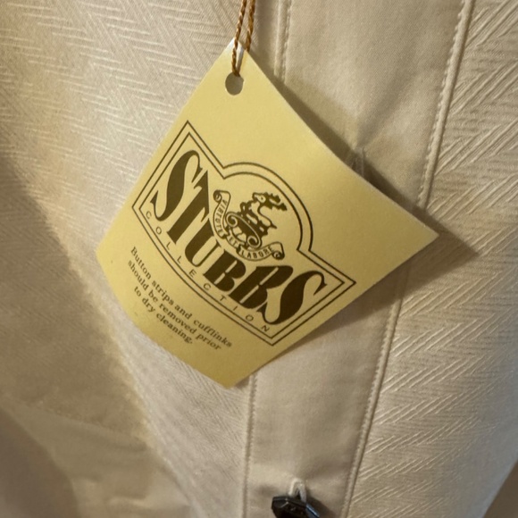 Stubbs Wester Wear White Herringbone Banded Collar French Cuffs SZ L Shirt - Picture 5 of 11